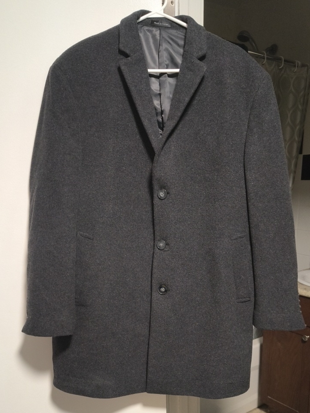 CK Men's Charcoal Gray Wool Blend Overcoat - Classic Single-Breasted